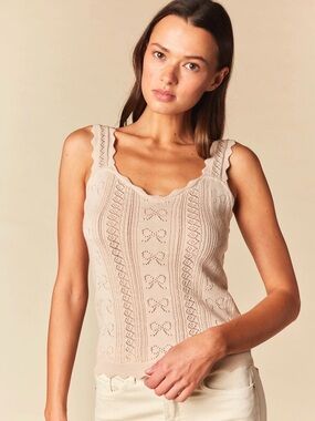 Rareraw scalloped bow tank top in beige